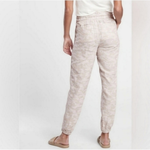 Athleta Tan Beige Camo Print High Rise Cabo Tide Linen Jogger Pants - Picture 3 of 10
